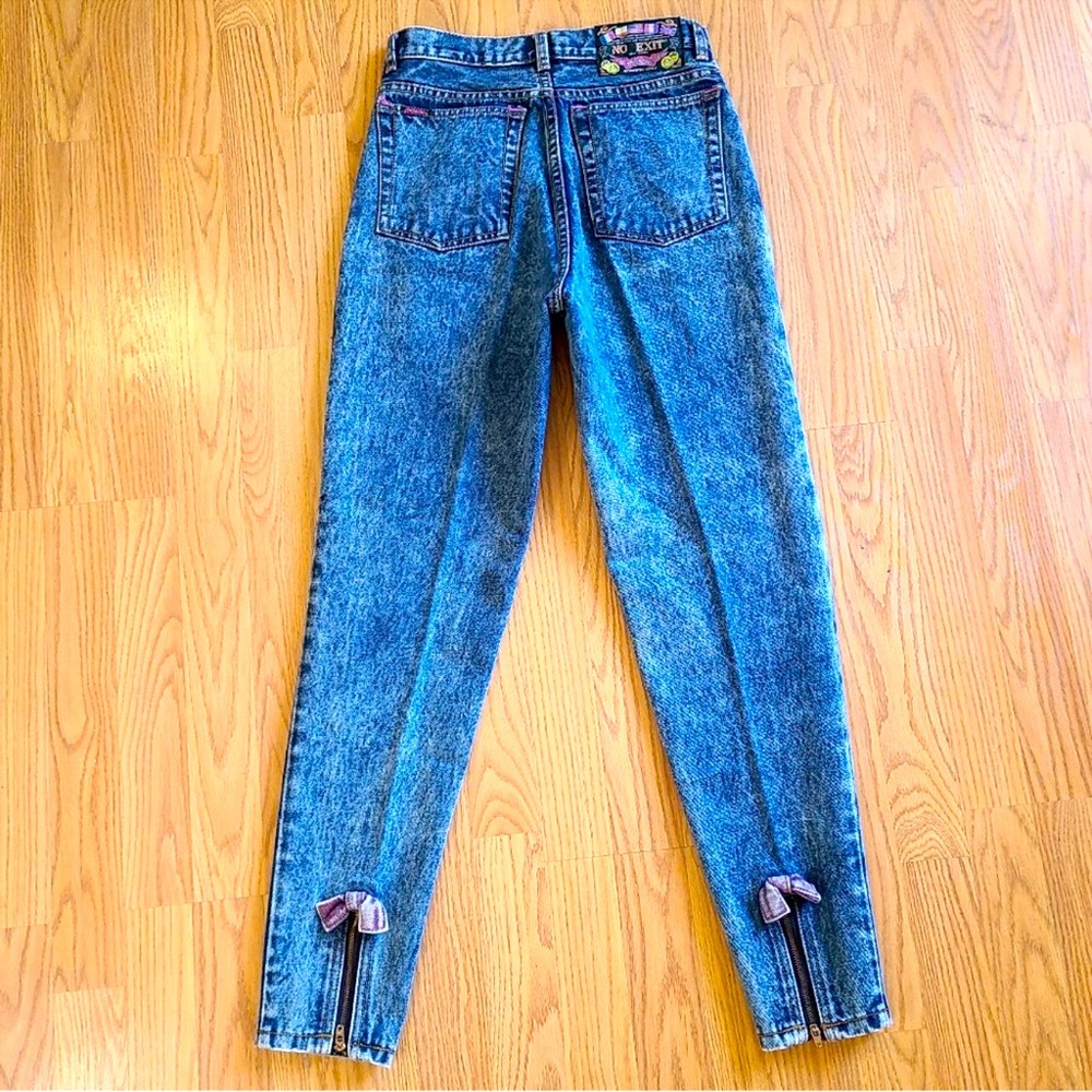 VINTAGE 80s JORDACHE NO EXIT ACID WASH HIGH WAIST MOM JEANS ZIP BOW ANKLES 9/10